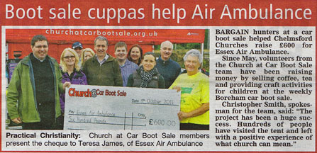 Chelmsford Weekly News Article about Chelmsford Churches Help the Essex Air Ambulance at the Boreham Car Boot Sale